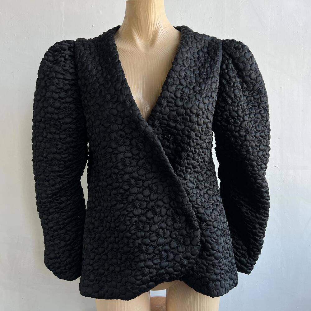 Ralph Montenero Blanche Large 70s Womens Black Quilted Floral Jacket Petite